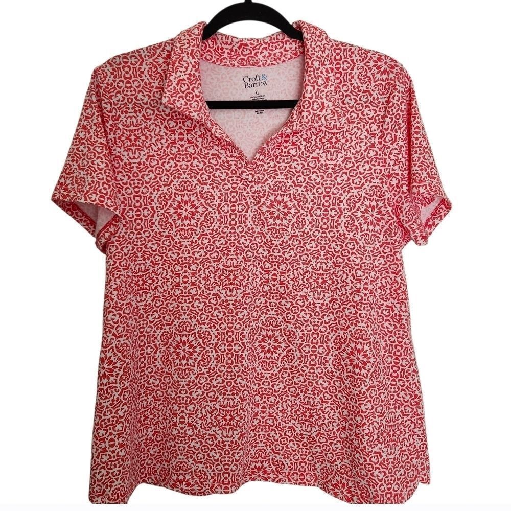 Croft and Barrow Womens Patterned Collard Short Sleeve Shirt Size XL